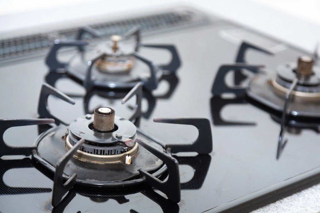 Close-up of gas stove burners