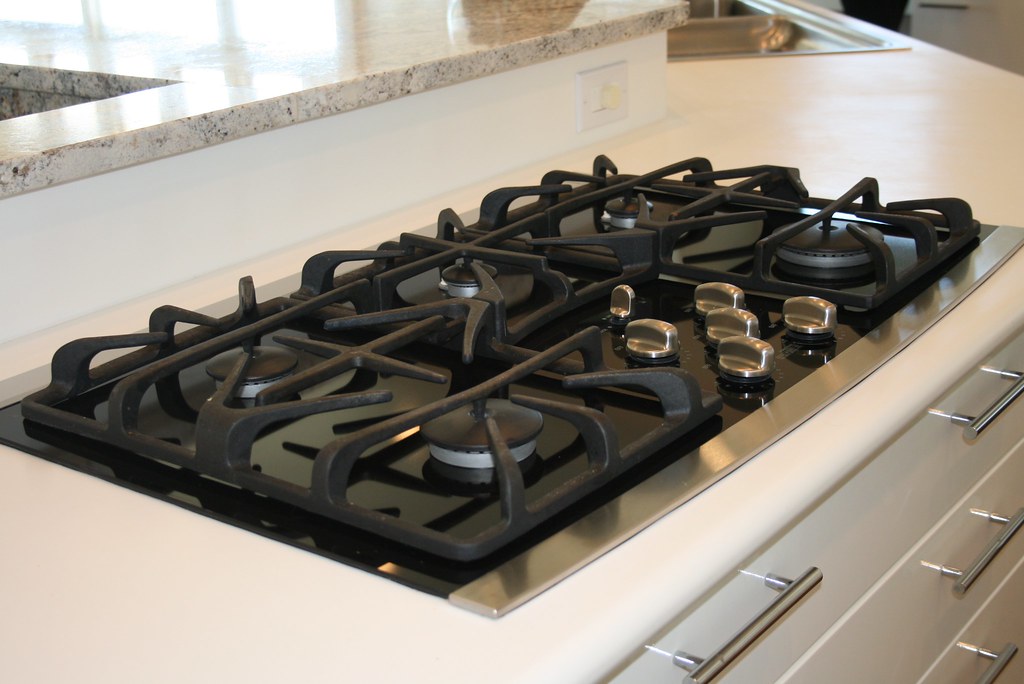 Gas cooktop installed into a kitchen benchtop